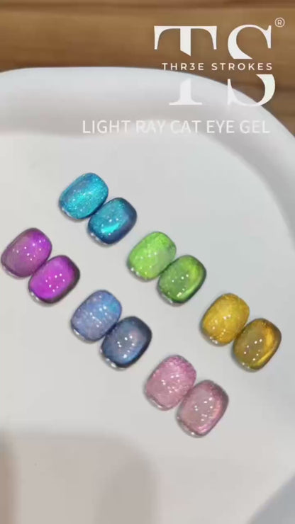 GV935 THR3E STROKES Glitter Set - 6 Color Cat Eye Gel Nail Polish Set with Magnet Colorful Galaxy for Holographic Cat Eye, Salon Gel Manicure and Nail Art DIY at Home (LIGHT RAY)