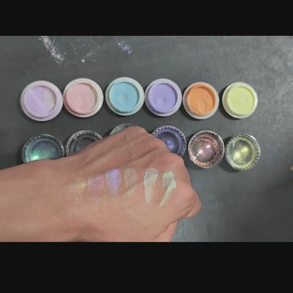 GV774 6pcs Iridescent Chrome Nail Powder Set with Applicator – Shimmer Pearl Mirror Pigment for Gel & Acrylic Nails