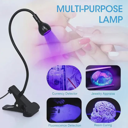 GV907 LED Lamp with Clip-On Flexible Metal Tube & Plastic Head – Mini USB Gel Lamp Nail Dryer for DIY Manicure Color may Vary
