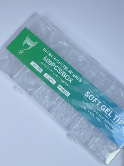 GV773 600pcs Artificial Acrylic Square False Nail Tips – Short Almond Press-On Nails with Glossy Finish, Transparent & Pastel Colors for Natural Look and Daily Wear