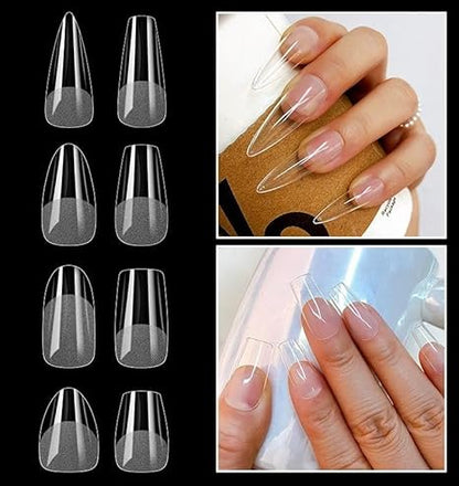 GV408 QUEENFINGER 240PCS Soft Gel Nail Tips with Box – Clear Gel X Nail Tips Full Cover Fake Nails Soft Acrylic Tips for Nail Extension Manicure at Home or Salon DIY Use for Women and Girls (01)