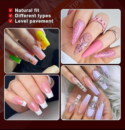 GV408 QUEENFINGER 240PCS Soft Gel Nail Tips with Box – Clear Gel X Nail Tips Full Cover Fake Nails Soft Acrylic Tips for Nail Extension Manicure at Home or Salon DIY Use for Women and Girls (01)