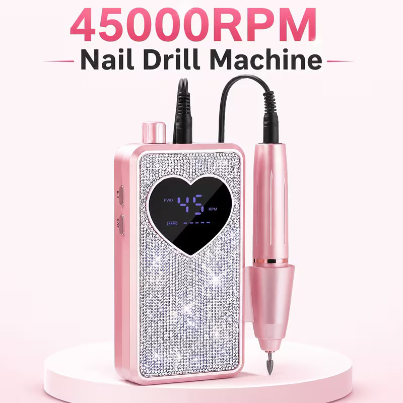 GV1165 45000 RPM Nail Drill Machine – Professional Electric Nail File with Digital Display, Pink Rhinestone Design