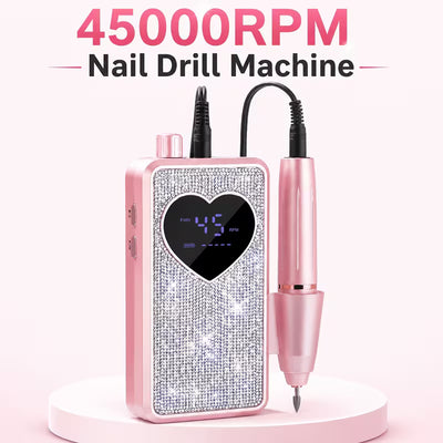 GV1165 45000 RPM Nail Drill Machine – Professional Electric Nail File with Digital Display, Pink Rhinestone Design