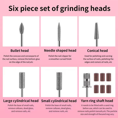 GV1165 45000 RPM Nail Drill Machine – Professional Electric Nail File with Digital Display, Pink Rhinestone Design