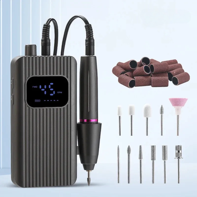 GV1167 Queen Finger Professional 45,000 RPM Rechargeable Electric Nail Drill – Textured Matte Cordless E-File Kit with Digital LCD Screen & 11 Drill Bits for Acrylics, Gel Polish, and Cuticle Care (Color May Vary)