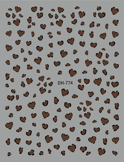 GV599 DH-774 Leopard Heart Nail Art Stickers Animal Print Self-Adhesive Decals