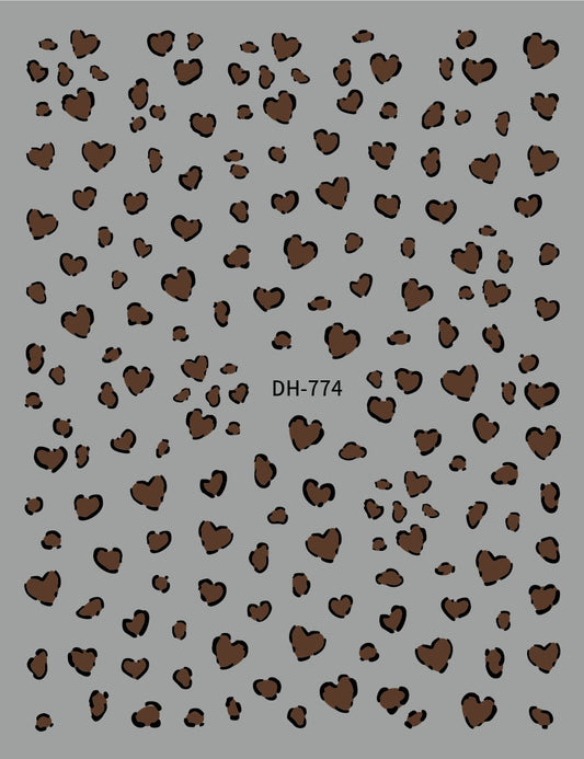 GV599 DH-774 Leopard Heart Nail Art Stickers Animal Print Self-Adhesive Decals