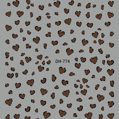 GV599 DH-774 Leopard Heart Nail Art Stickers Animal Print Self-Adhesive Decals